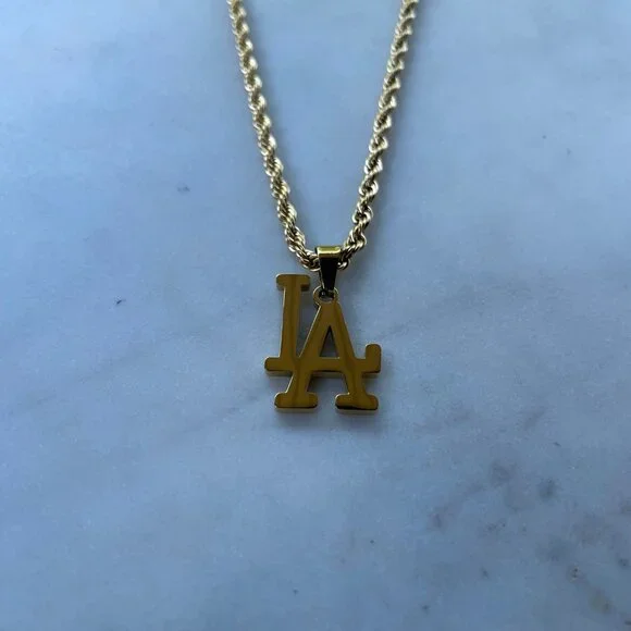 LA Dodgers Necklace - Los Angeles Dodgers - Gold 3mm Rope - Valentines Day Gift - Picture 2 of 2